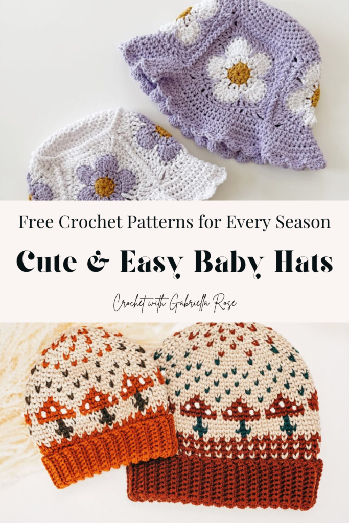 collage of beginner crochet baby hats
