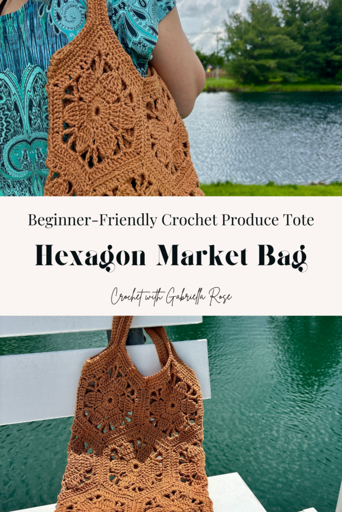Handmade crochet tote with flower hexagon details and sturdy straps