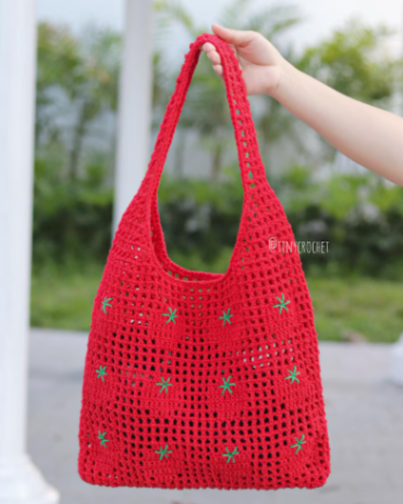 Simple crochet eco-friendly grocery bag for beginners