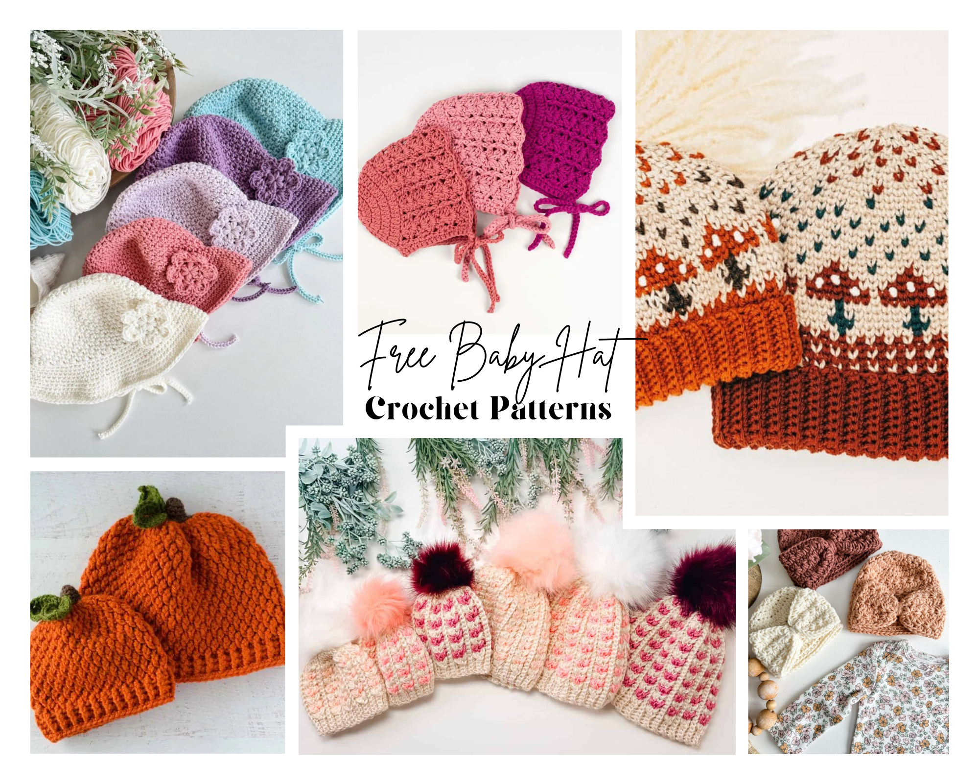 collage of beginner crochet baby hats