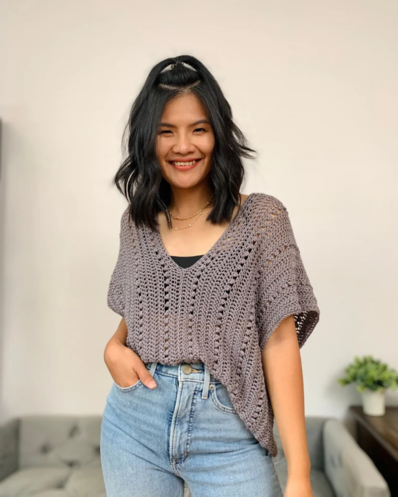 Lightweight crochet lace top designed for warm summer weather