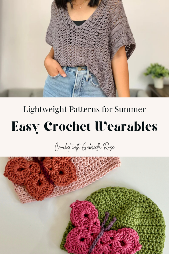 Collage of crochet summer wearables and accessories