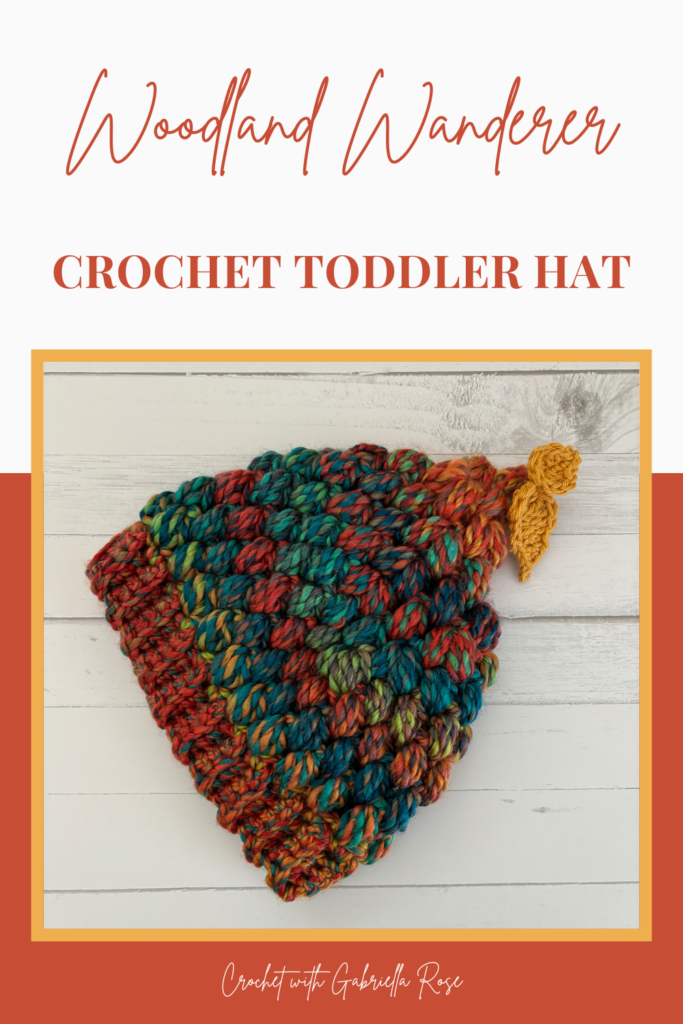 Woodland Wanderer toddler beanie crocheted with textured puff stitches and soft wool-blend yarn